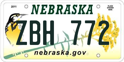NE license plate ZBH772
