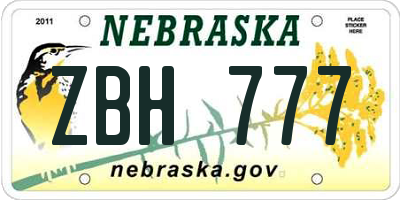 NE license plate ZBH777