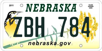 NE license plate ZBH784