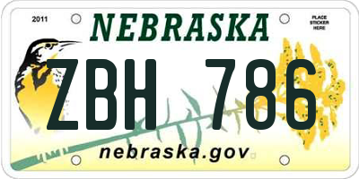 NE license plate ZBH786