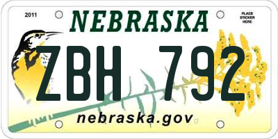 NE license plate ZBH792