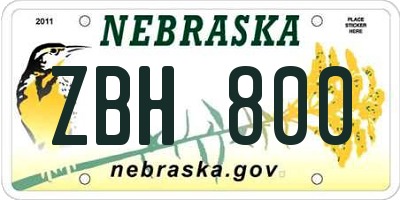 NE license plate ZBH800
