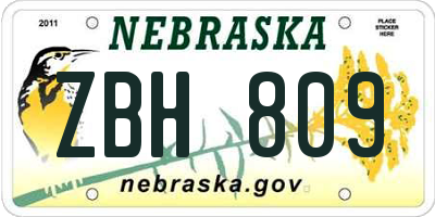 NE license plate ZBH809