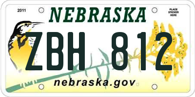 NE license plate ZBH812