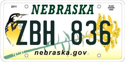 NE license plate ZBH836