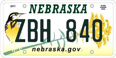 NE license plate ZBH840