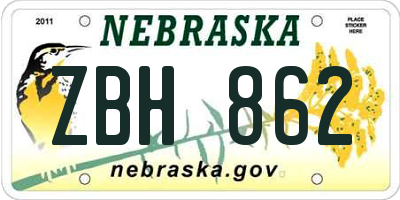 NE license plate ZBH862