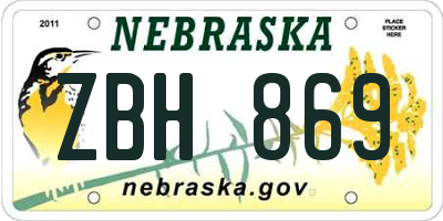NE license plate ZBH869