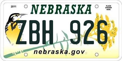 NE license plate ZBH926
