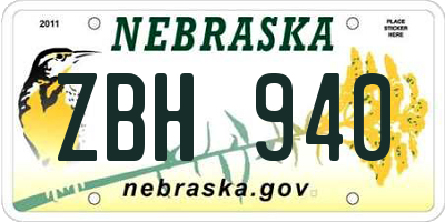 NE license plate ZBH940