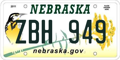 NE license plate ZBH949