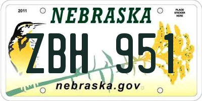 NE license plate ZBH951