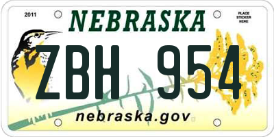 NE license plate ZBH954