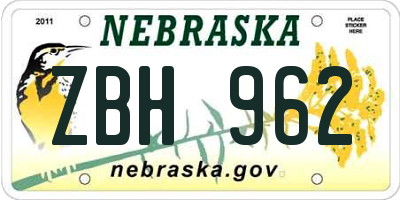 NE license plate ZBH962