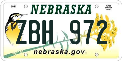 NE license plate ZBH972