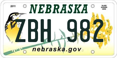 NE license plate ZBH982