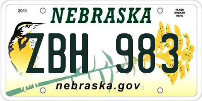 NE license plate ZBH983