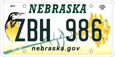 NE license plate ZBH986