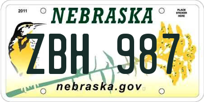NE license plate ZBH987