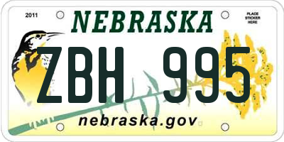 NE license plate ZBH995