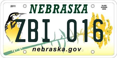 NE license plate ZBI016