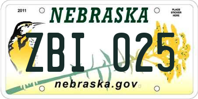 NE license plate ZBI025
