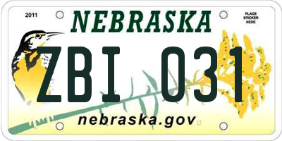 NE license plate ZBI031