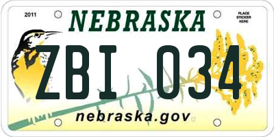 NE license plate ZBI034