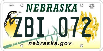 NE license plate ZBI072