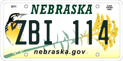 NE license plate ZBI114