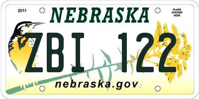 NE license plate ZBI122