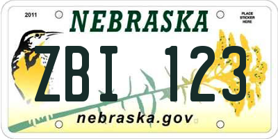 NE license plate ZBI123