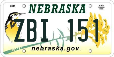 NE license plate ZBI151