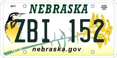 NE license plate ZBI152