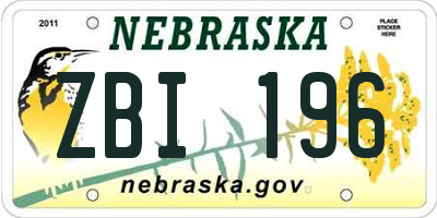 NE license plate ZBI196