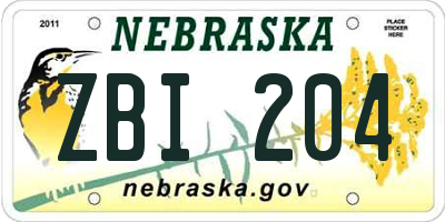 NE license plate ZBI204
