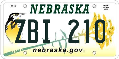 NE license plate ZBI210