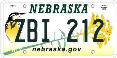 NE license plate ZBI212