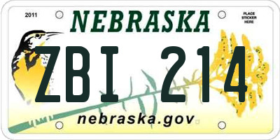 NE license plate ZBI214