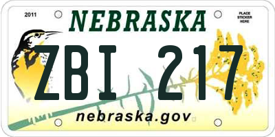 NE license plate ZBI217