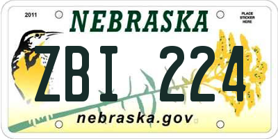 NE license plate ZBI224