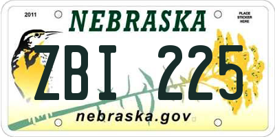NE license plate ZBI225