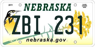 NE license plate ZBI231