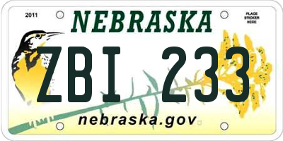 NE license plate ZBI233