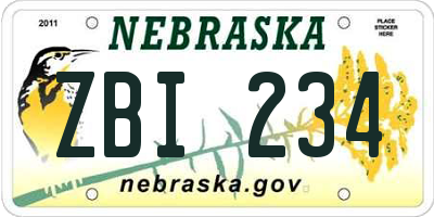 NE license plate ZBI234