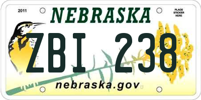 NE license plate ZBI238