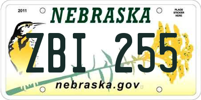 NE license plate ZBI255