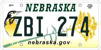 NE license plate ZBI274