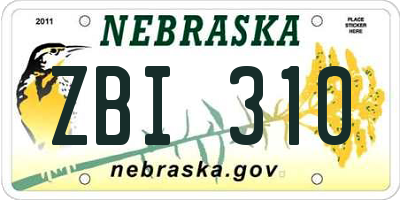 NE license plate ZBI310