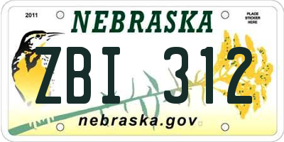 NE license plate ZBI312